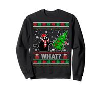 Pull moche chat noir amusant What? Poussant l'arbre de Noël Sweatshirt