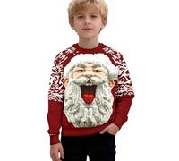 Pull Moche de Noel Enfant Garcons et Filles Pull Noël 3D Rigolo Sweat en Tricot Noël Impression Ugly Christmas Moche Col Rond Tops À Manches Longues Pullover Créatif de Mode Funny Hauts Sweatshirts