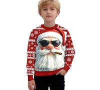Pull Moche de Noel Enfant Garcons et Filles Pull Noël 3D Rigolo Sweat en Tricot Noël Impression Ugly Christmas Moche Col Rond Tops À Manches Longues Pullover Créatif de Mode Funny Hauts Sweatshirts
