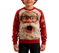 Pull Moche de Noel Enfant Garcons et Filles Pull Noël 3D Rigolo Sweat en Tricot Noël Impression Ugly Christmas Moche Col Rond Tops À Manches Longues Pullover Créatif de Mode Funny Hauts Sweatshirts