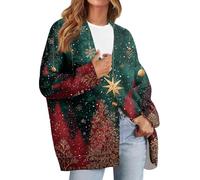Pull Moche de Noel Femme LED Renne Noël Cardigan Veste Chaude Interieur Deux Personnes Pull de Humour Chat Interieur Rennes Tenue Famille Sequins Gilet Femme Noel Vert foncé XXL