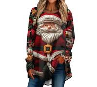 Pull Moche de Noel Femme Long à 3D Imprimé Père Noël Drole Pull de Noël Femme Oversize T-Shirts à Manches Longues Chic et Elegant Sweat sans Capuche Sweatshirts Grande Taille Pulls Hiver Chaud