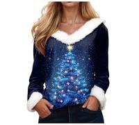 Pull Moche De Noel Femme Pull de Noel Femme Col V Fourrure Manches Longues Christmas Mode Original Tunique Drole Moche Chic Décontractés Imprimé Bonhomme de Neige Sweatshirt