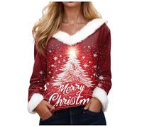 Pull Moche De Noel Femme Pull de Noel Femme Col V Fourrure Manches Longues Christmas Mode Original Tunique Drole Moche Chic Décontractés Imprimé Bonhomme de Neige Sweatshirt
