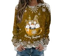 Pull Moche De Noel Femme Pull Sweat à Col Rond et Manches Longues Sweat-Shirt Kawaii Slim Fit Pullover Grande Taille Pas Cher Sweat Haut Décontracté Ample Pullover Haut 2023 (Brown, XXXXXL)