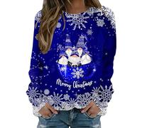 Pull Moche De Noel Femme Pull Sweat à Col Rond et Manches Longues Sweat-Shirt Kawaii Slim Fit Pullover Grande Taille Pas Cher Sweat Haut Décontracté Ample Pullover Haut 2023 (Blue, XXXXXXL)