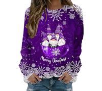Pull Moche De Noel Femme Pull Sweat à Col Rond et Manches Longues Sweat-Shirt Kawaii Slim Fit Pullover Grande Taille Pas Cher Sweat Haut Décontracté Ample Pullover Haut 2023 (Purple, S)