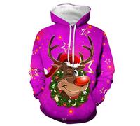 Pull Moche De Noel Homme Lumineux Pull Chaud - Hoodie Oversize À Capuche 3D Renne Impression avec Poche Chic DéContracté Doux Et Confortable pour Le Camping Et Les Voyages Sportifs