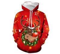 Pull Moche De Noel Homme Lumineux, Pull Chaud Hoodie Oversize À Capuche 3D Renne Impression avec Poche Chic DéContracté Doux Et Confortable pour Le Camping Et Les Voyages Sportifs