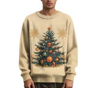 Pull Moche de Noel Homme,Shirt de Xmas pour, Shirt de Xmas Amusant à col Rond pour Couple Portefeuille Tissu (Beige, L)*