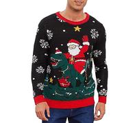 Pull Moche De Noel Homme, Ugly Christmas Sweater Oversized Sweatshirt Sweat Manche Longue, Xmas Jumper Ridicule Le Père Noël Et Dinosaure (FR/ES, Alpha/Lettres, S, Taille Normale, Taille Normale)