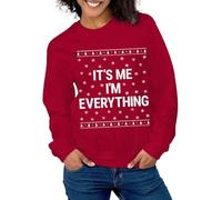 Pull Moche De Noel, Sweat-Shirt Assorti pour Couples de Noël/J'Ai Tout ce Que Je Veux pour la Chemise de Noël/Pull de Noël Mari Femme (Red, XXL)