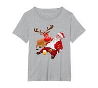 Pull Moche en Forme de père Noël bourré et de Rennes pour buveurs d'alcool T-Shirt, Femme Grandes Tailles, Gris Chiné, 6X