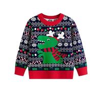 Pull Moche Noel Drole en Maille Basique pour GarçOn Style Automne/Hiver 2024 Inspiration EuropéEnne Et AméRicaine Orné d'un Motif De Dinosaure De NoëL pour Quotidien Sorties CéLéBrations