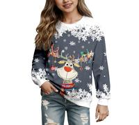 Pull Moche Noel, Pull De Noel Sweat-Shirt à Manches Longues Et Col Rond avec Motif TêTe De Cerf De NoëL pour Filles (2-14 Ans) pour FêTes Rassemblements Quotidien Sorties CéLéBrations