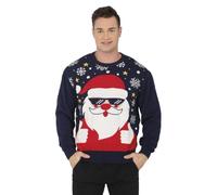 Pull Moche Noël Santa Fun Polyester Bleu Homme Bleu