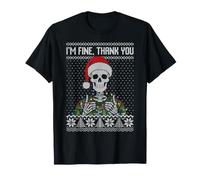 Pull Moche Squelette Sarcastique de Noël avec Inscription « I'm Fine Thank You » T-Shirt