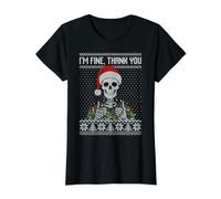 Pull Moche Squelette Sarcastique de Noël avec Inscription « I'm Fine Thank You » T-Shirt Graphique avec Valeur, Femme, Noir, L