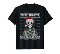 Pull Moche Squelette Sarcastique de Noël avec Inscription « I'm Fine Thank You » T-Shirt Graphique avec Valeur, Homme, Noir, S