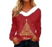 Pull Noel Ado, Pul Blouse LED Drole Renne Grande Taille Chic Vetement Rigolo Tunique Couple Noël Fille Lumineux Pas Cher Vêtements Femme, Christmas Ugly Col V Sweat Femme Noel L