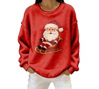 Pull Noel Drole,Pull en Flanelle Doux col Rond et Manches Longues pour Un Quotidien détendu et Une Tendance Festive ou saisonnière Version Femme sans Capuche (Red, M)