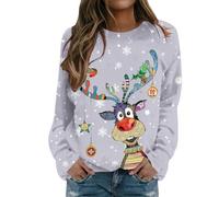Pull Noel Drole Sweatshirt Femme Noël Manches Longues Polaire Chaude Ample Pullover Col Rond Renne De Lumineux Hiver Vêtements Pulls Sweat Sportswear Tenue Moche Veste