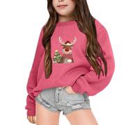 Pull Noel Enfant 10 Ans, De Femme Blouses Pullover Automne Hiver Top pour Adolescentes Et Filles sans Chapeau Christmas Jumpers À Manches Longues Funny Noël Imprimé Sweatshirt Chaud Longue Tops