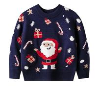 Pull Noel Enfant Coton, Pull De Noël pour Garçon Col Rond Motif Père Noël Pulls De Noël pour Enfants Chaude Garçons Mignon Pullover Boy en Tricot d'hiver Christmas Sweater Tricoté 2-6 Ans