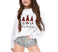 Pull Noel Enfant Manches Longues, Pulls De Noël pour Enfants Imprimé GNOME Col Rond Pull Noel Hiver Chaude Pulls De Noël pour Enfants Sweat Christmas Classique Décontracté pour Fille 3-10 Ans