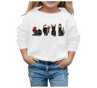 Pull Noel Enfant Manches Longues, Sweat Noel Enfant Imprimé Chat Noël Col Rond Pull De d'hiver Haut Chaude Pulls De Noël pour Enfants Sweat Jogging pour Girls 3-10 Ans