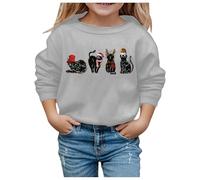 Pull Noel Enfant Manches Longues, Sweat Noel Enfant Imprimé Chat Noël Col Rond Pull De Hiver Chaud Pulls De Noël pour Enfants Sweat Christmas Glamour Sweats pour Girl 3-10 Ans