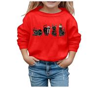Pull Noel Enfant Manches Longues, Sweat Noel Enfant Imprimé Chat Noël Col Rond Pull De Hiver Chaude Pulls De Noël pour Enfants Sweat Casual pour Girls 3-10 Ans