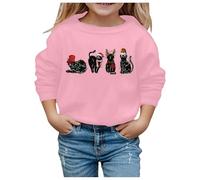 Pull Noel Enfant Manches Longues, Sweat Noel Enfant Imprimé Chat Noël Col Rond Pull De Hiver Chaude Pulls De Noël pour Enfants Sweat Casual pour Girls 3-10 Ans