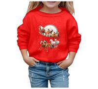 Pull Noel Enfant Manches Longues, Sweat Noel Enfant Imprimé Père Noël Col Rond Pull De Hiver Chaud Pulls De Noël pour Enfants Sweat Christmas Glamour Sweats pour Girl 3-10 Ans