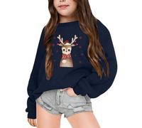 Pull Noel Enfant Manches Longues, Sweat-Shirt De Noël pour Enfants Imprimé Renne Col Rond Pull De Noel Hiver Chaude Pulls De Noël pour Enfants Sweat De Christmas Classique Décontracté Fille 4-10 Ans