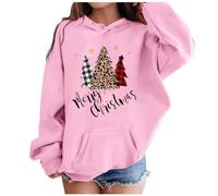 Pull Noel Enfant Sweat Capuche Fille Doux Fillette à Manches Longues Outwear Chaud Imprimé Fille Mignon Hauts Sport Pull Confortable Décontractés Tops Fashion Vêtement Printemps pour Ado 5-14 Ans