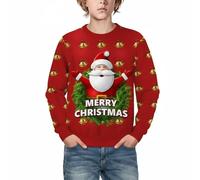Pull Noël Enfant Sweats Garçon Petit Garçon Fille Noël Renne Bonhomme De Neige Père Noël Motif Polaire Doublé Pullover Manches Longues Col Crew Automne Hiver Chaud Sweatshirt Vêtement Pour A