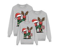 Pull Noël Famille Christmas Sweater Moche Sweat Noël Nouvel an Pullover Rigolo Sweatshirt Moche de Noel Manches Longues Col Rond Sweat-Shirt Décontracté Christmas Pullover Deguisement (H Gris,XL)