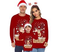 Pull Noel Famille Femme Homme Enfants Ensemble Vetement Noel Famille Manches Longues Renne Imprimé Sweat-Shirt Col Rond Hiver Chaud Pull De Noel Familial Christmas Sweater Pullover Mama