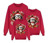 Pull Noel Famille Hiver Chaud Pull de Noel Femme Homme Enfant Moche Sweat Sans Capuche Pulls de Noël Col Rond Manches Longues Ugly Christmas Sweater Vêtements Noël Sweatshirts pour Parents-Enfants