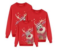 Pull Noel Famille Pull de Noel pour la Famille Femme Homme Enfants Renne de Noël Longue Manches Tops Christmas Sweater Pulls Familles Col Rond Sweat-Shirt Hiver Chaud Santa Wapiti Imprimé Assortis