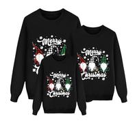 Pull Noel Famille,Pull Noël Famille Assorti Homme femme Enfant Col Rond Longue Manches Sweat-Shirt avec Imprimé de Noël Christmas Sweater Hiver Chaud Tops Parents-Enfants Sweat De Noel Mode Homme