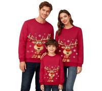 Pull Noël Famille Sweat de Noël Femme Homme Enfants Noel Familles Assorti Sweat-Shirt avec Imprimé De Noel Renne pour la Famille Hiver Chaud Christmas Sweater Santa Imprimé Couple (04 Red, 4-5 Years)