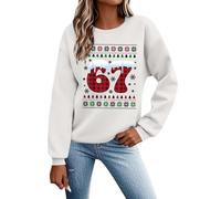 Pull NoëL Famille,Sweatshirt décontracté sans Capuche pour Femme Style Quotidien élégant Manches Longues col Rond imprimé Moderne pour Saisons de Transition (White, M)
