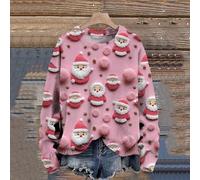 Pull Noel Femme 3D Santa Claus Sweat NoëL Rigolo Manches Longues T-Shirt Multicolore Imprimé NoëL Pullover Hiver DéContracté Hauts Top Merry Christmas Sweatshirts Col Rond Tunique Tops