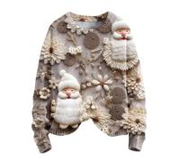 Pull Noel Femme 3D Santa Claus Sweat NoëL Rigolo Manches Longues T-Shirt Multicolore Imprimé NoëL Pullover Hiver DéContracté Hauts Top Merry Christmas Sweatshirts Col Rond Tunique Tops