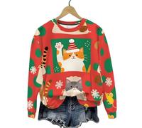Pull Noël Femme 3D Santa Claus Sweat NoëL Rigolo Manches Longues T-Shirt Multicolore Imprimé Noel Pullover Hiver DéContracté Hauts Top Merry Christmas Sweatshirts Col Rond Tunique Tops
