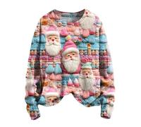 Pull Noel Femme 3D Santa Claus Sweat NoëL Rigolo Manches Longues T-Shirt Multicolore Imprimé NoëL Pullover Hiver DéContracté Hauts Top Merry Christmas Sweatshirts Col Rond Tunique Tops