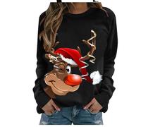 Pull Noël Femme à Manches Longues Col Rond Rigolo NoëL Pull Drôle Hiver Sweat décontracté Imprimé de Noël Pullover Sweat de Noël Pull'de Noel