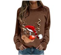 Pull Noel Femme Bombers Femmes Hauts Polaires Décontractés avec Poches Imprimés De Noël Festival Col Rond Casual Sweatshirt Homme Automne Hiver Chaud Adolescent Grande Taille Mince Streetwear